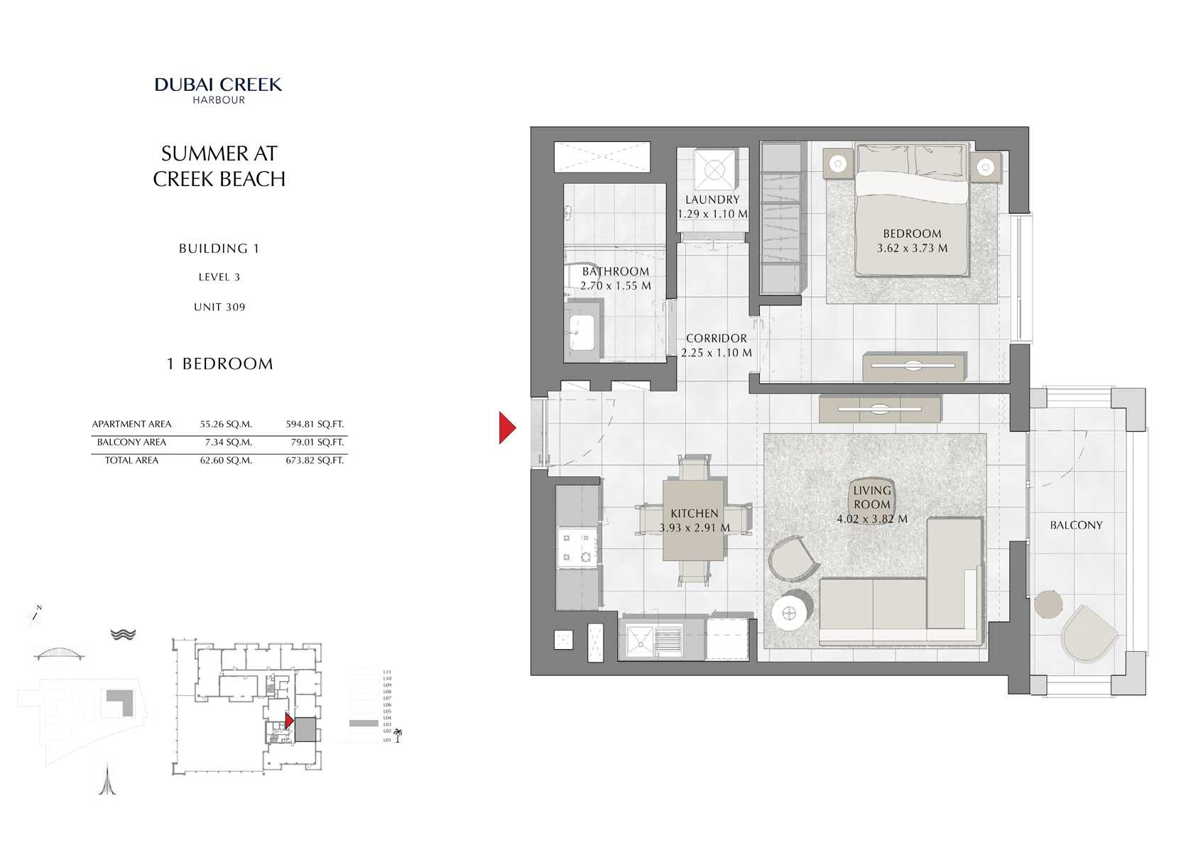 1 Br Building 1 Level 3 Unit 309, Size 673 Sq Ft